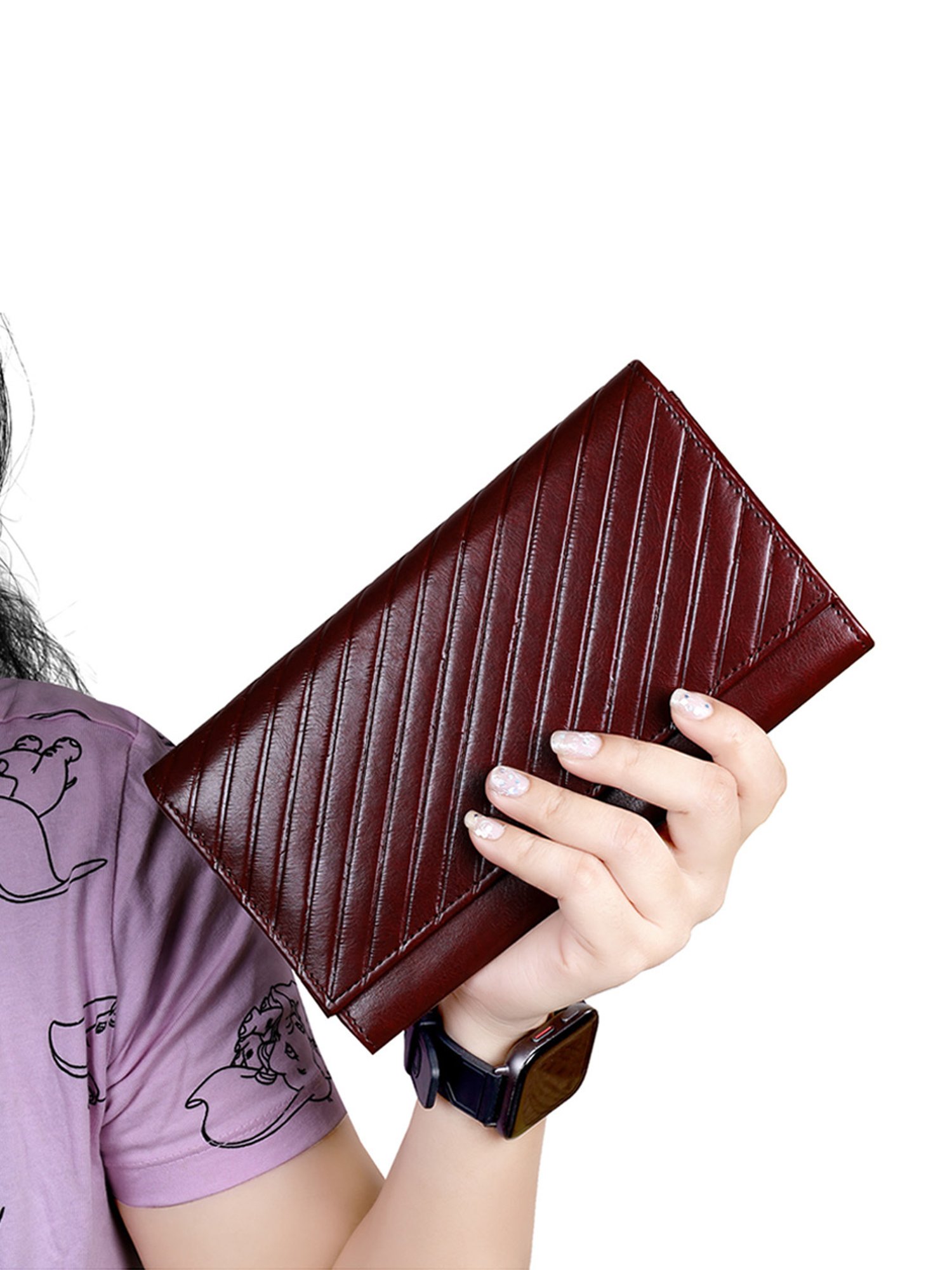 Abeeza Brown Textured Leather Large Clutch