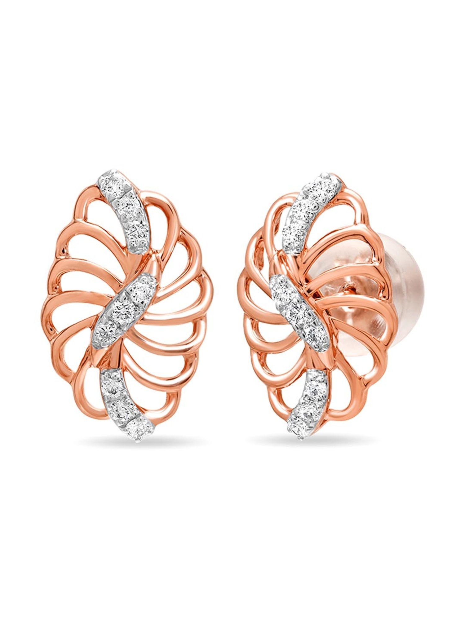 Mia by Tanishq Nature's Finest 14k Gold Curved Elegance Diamond Stud Earrrings for Women