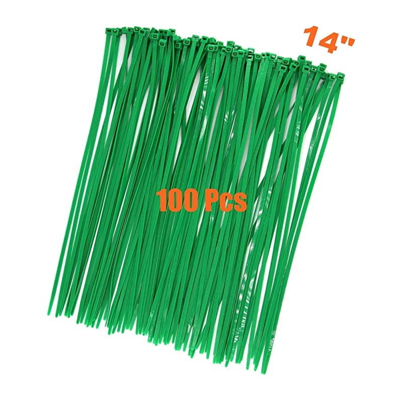 14 Inch Tree Grass Green Color Cable Ties 100 Pack, Upgrade Industrial UV Resistant Durable Life Zip Ties, Heavy Duty Cable Management for Large Objects Gardening Fence (14 inch, 50LB, Green)