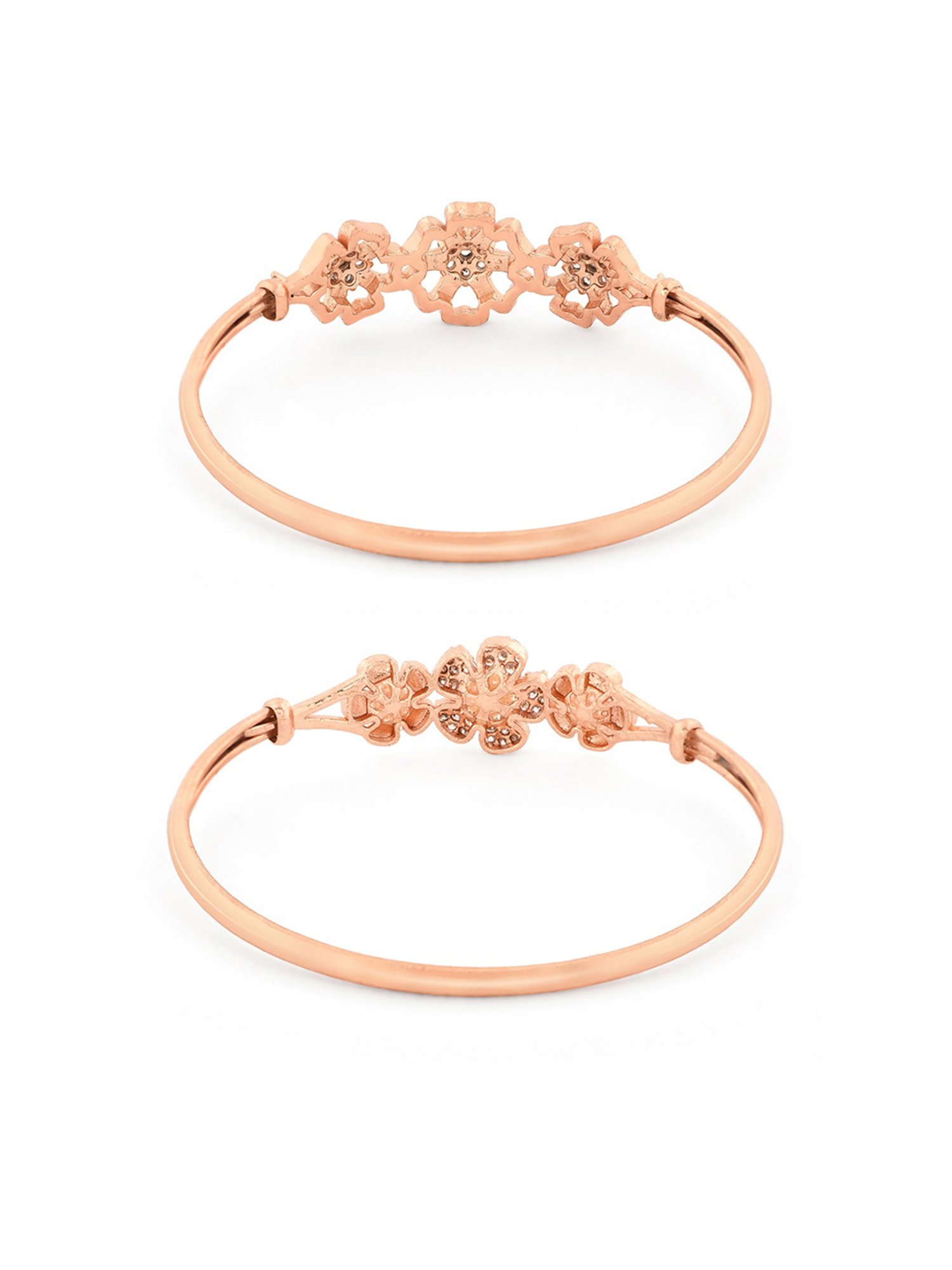 Zaveri Pearls Set of 2 Rose Gold Cubic Zirconia Contemporary Kada Style Bracelets - ZPFK13465