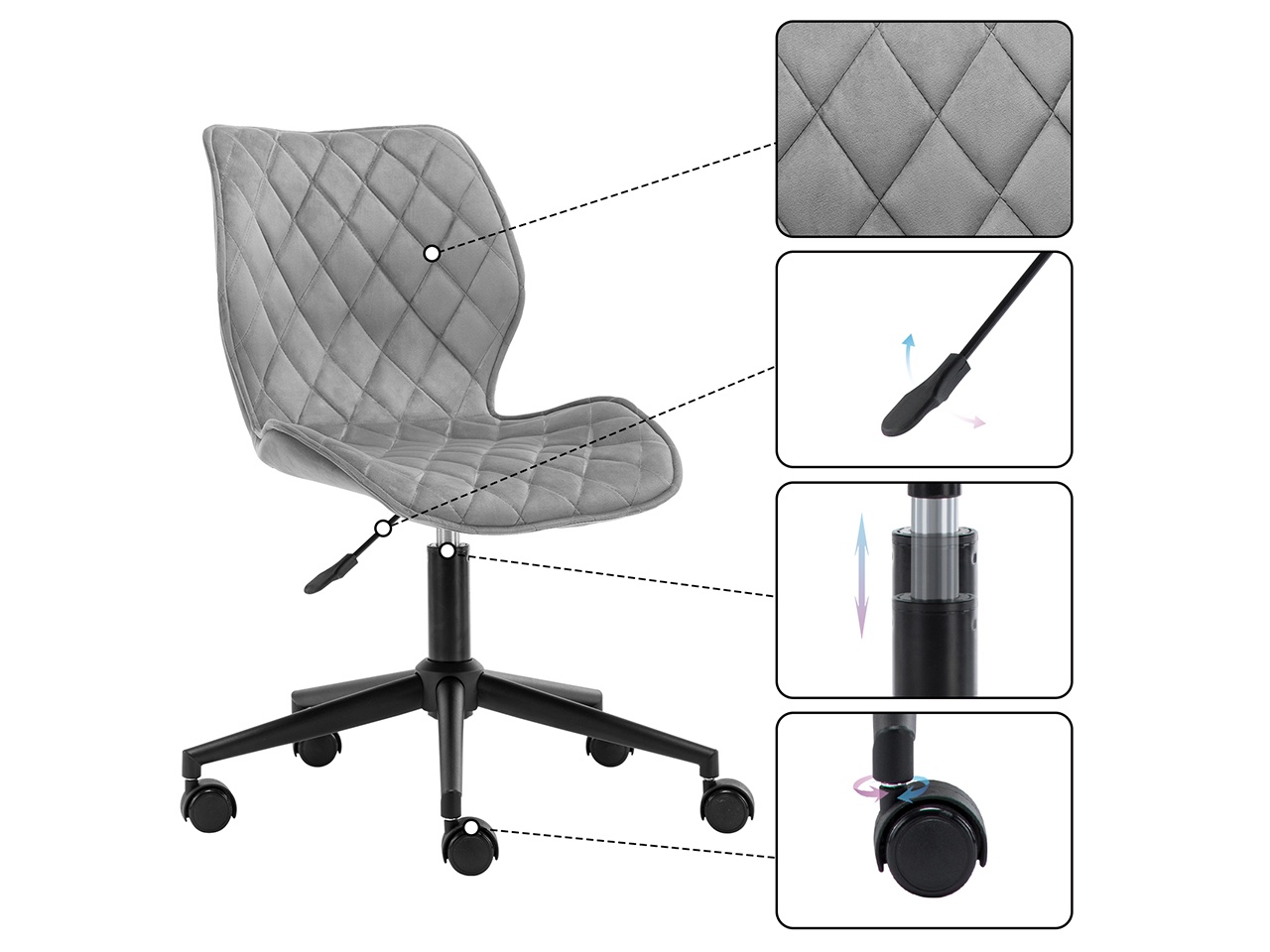 Swivel Height Adjustable Task Chair Armless Office Chair
