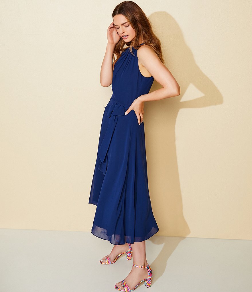 Vince Camuto Halter Bow Neck Sleeveless Midi Dress with Side Seam Pockets