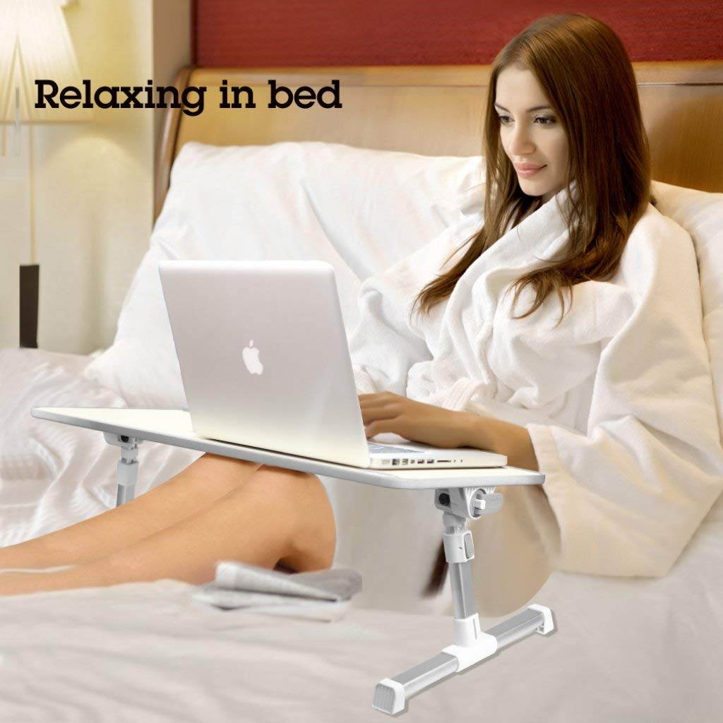 [Large Size] Neetto Height Adjustable Laptop Bed Desk, Portable Laptop Table Standing Desk, Sofa Breakfast Tray With Foldable Legs, Notebook Stand Reading Holder for Couch Floor Kids