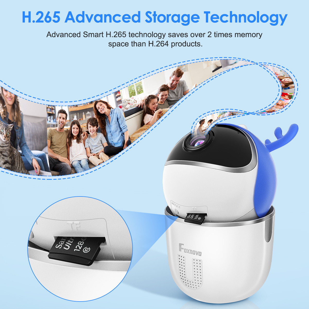 Foxnovo Intelligent Monitor Camera 2 in 1 Ultra Wi-Fi Camera Lovely Antler Wireless Detection Camera IR Night Vision Security Camera for Home Baby Pet Safety