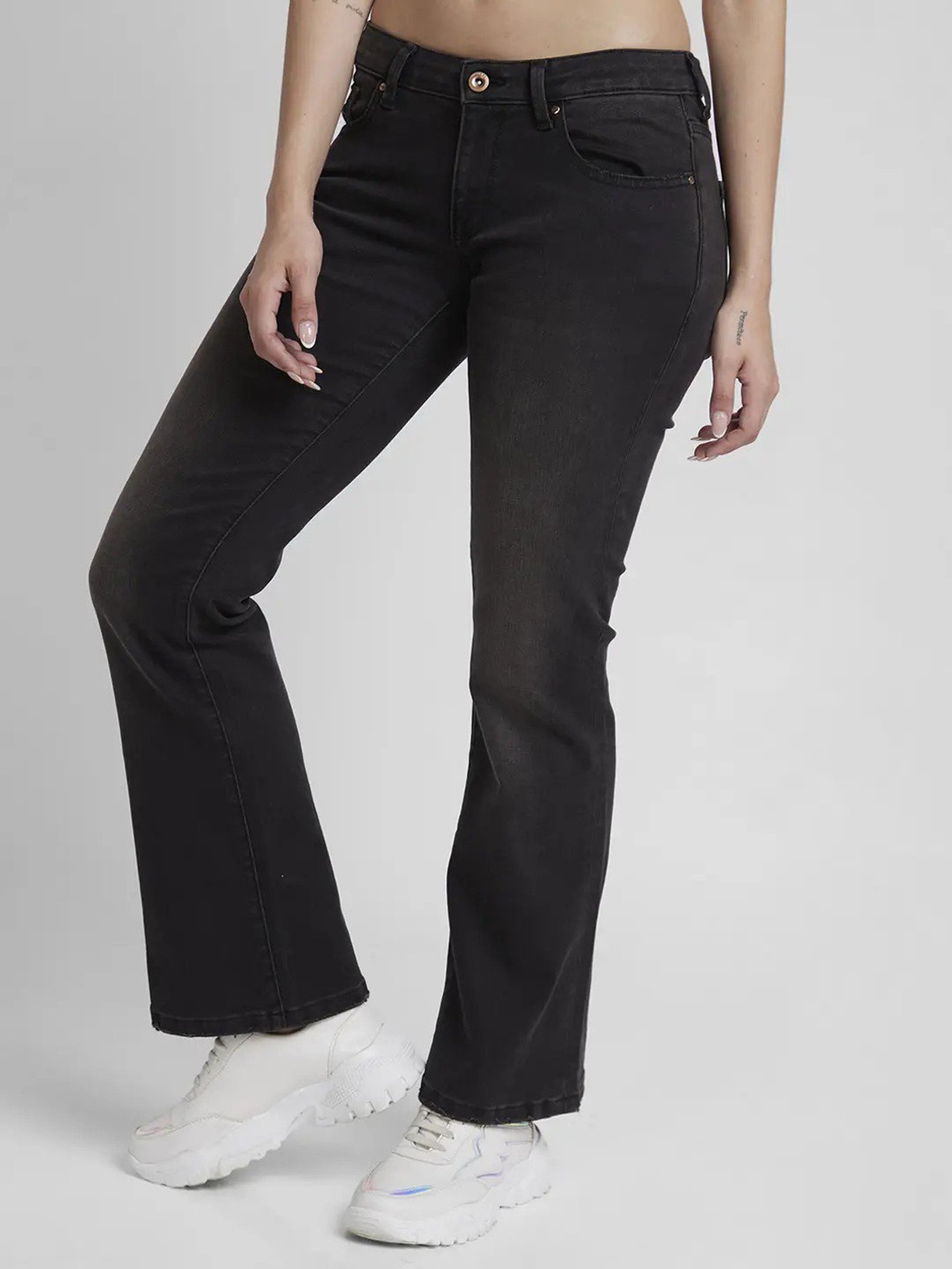 Spykar Black Bootcut Fit High Rise Jeans