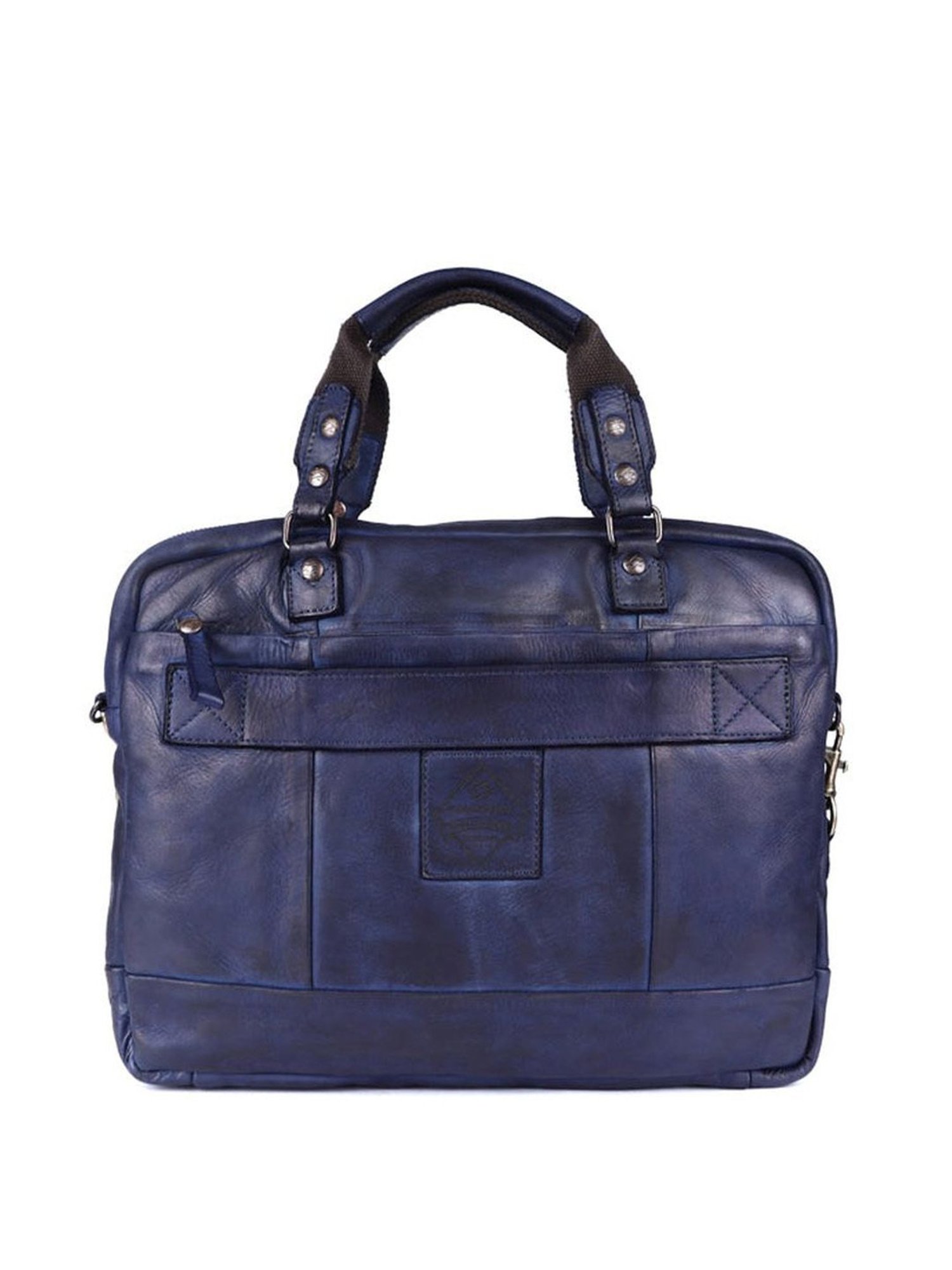 KOMPANERO Garrison Blue Leather Solid Messenger Bag