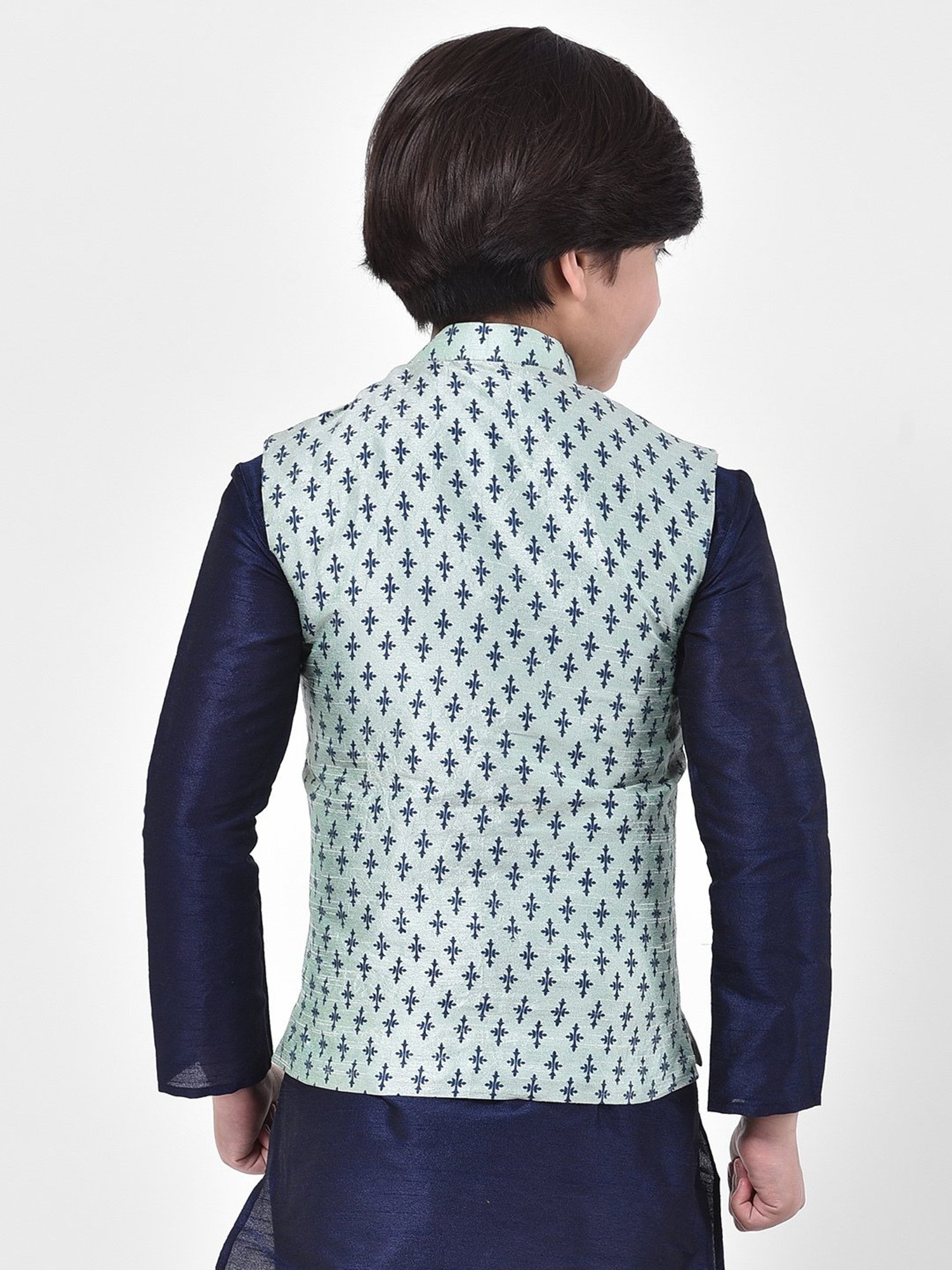 Deyann Kids Blue Printed Nehru Jacket