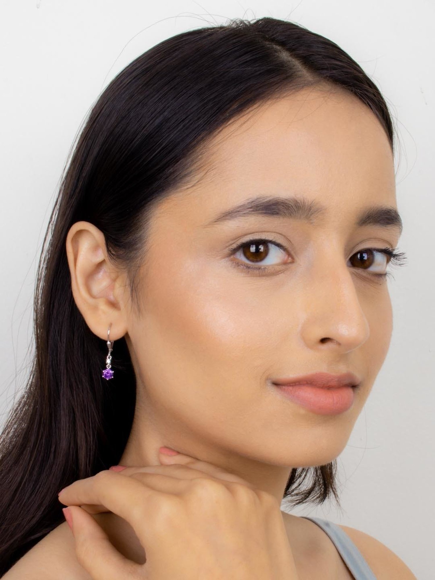 Ornate Jewels 92.5 Sterling Silver Amethyst Earrings for Women