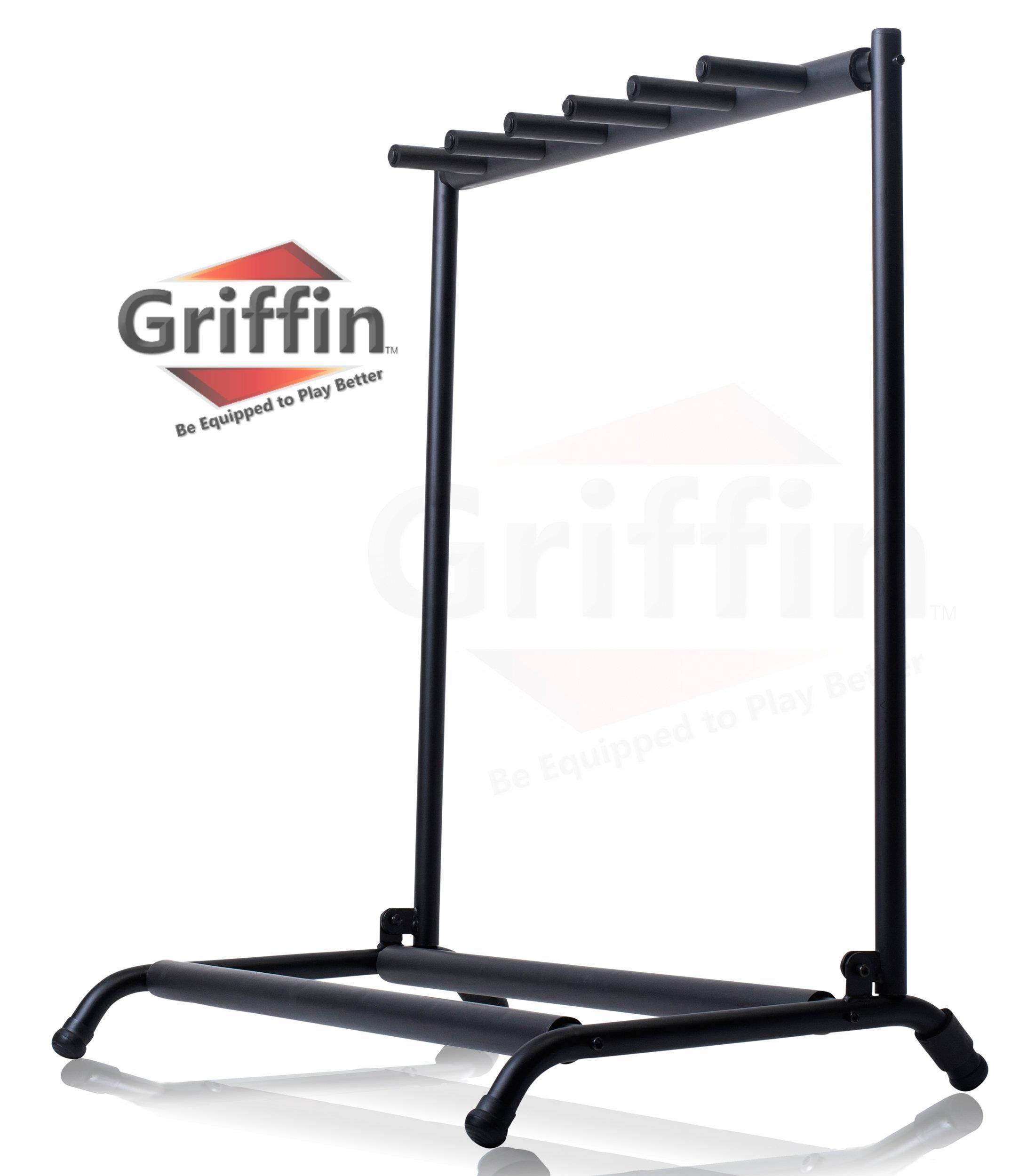 Five Guitar Rack Stand by GRIFFIN | Holder for 5 Guitars & Folds Up For Easy Transport | Neoprene Tubing Accessories | Ideal For Music Bands, Recording Studios, Schools, Stage Performers & Artists