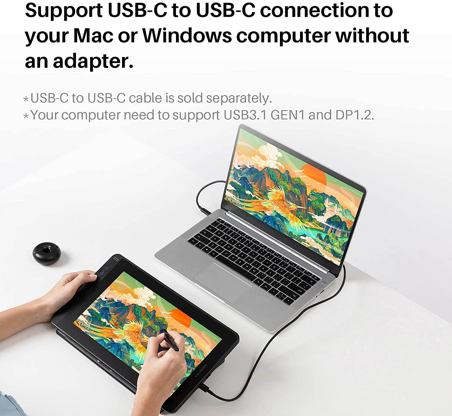 2021 HUION KAMVAS 12 Full Laminated Graphics Drawing Tablet with Screen Android Support Battery-Free Stylus Tilt 8 Press Keys