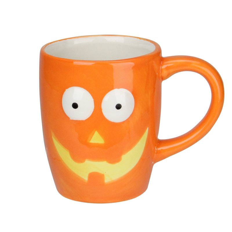 Transpac 4.5" Smiling Carved Pumpkin Face Halloween Coffee Mug - Orange/White
