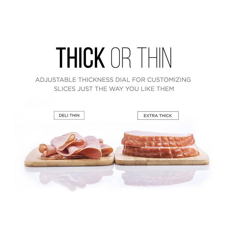 Chefman RJ49-BLACK-V2 Electric Stainless Steel Die Cast Aluminum Kitchen Deli & Food Slicer with Adjustable Cutting Dial and Safe Non-Slip Feet, 180W