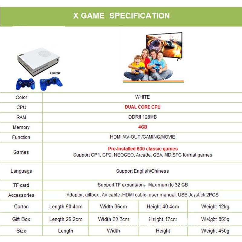 New HDMI Video Game Console 4GB Built-in 600 Classic Games of Nintendo/SNES/SMD/GBA