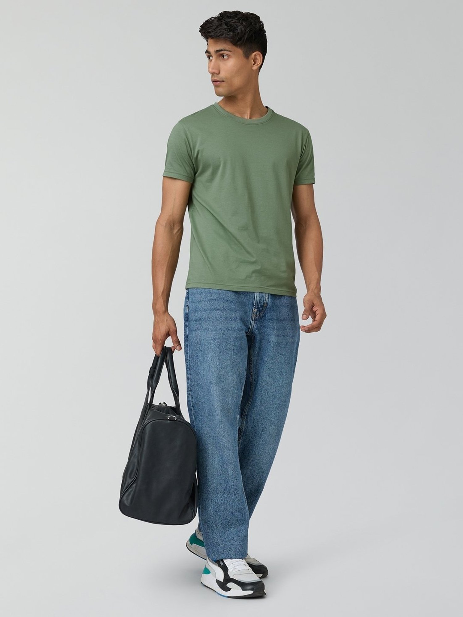 XYXX Sage Green Cotton Regular Fit Polo T-Shirt