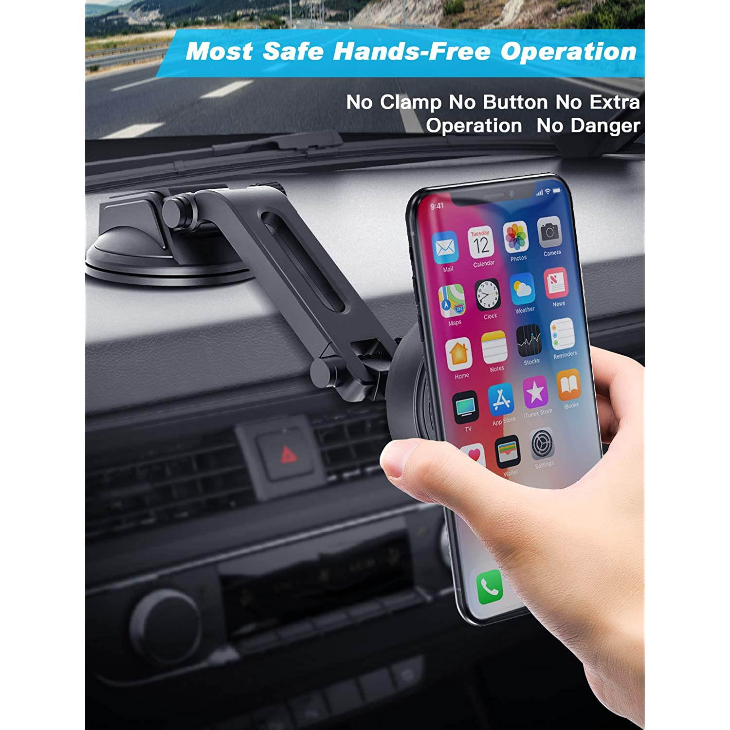 IPOW Car Phone Mount Holder Magnetic Phone Holder Mount Hands Free Cell Phone Holder for Car Dashboard Windshield Phone Holder Strong Magnet Maximum Angle One Holder Fits All Phones No View Blocking