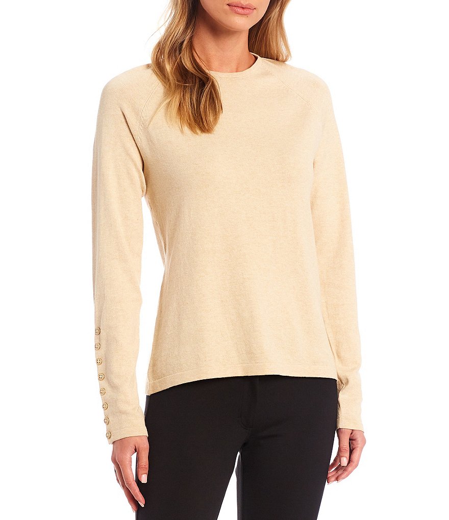 J.McLaughlin Jamey Crew Neck Button Trim Raglan Sleeve Sweater