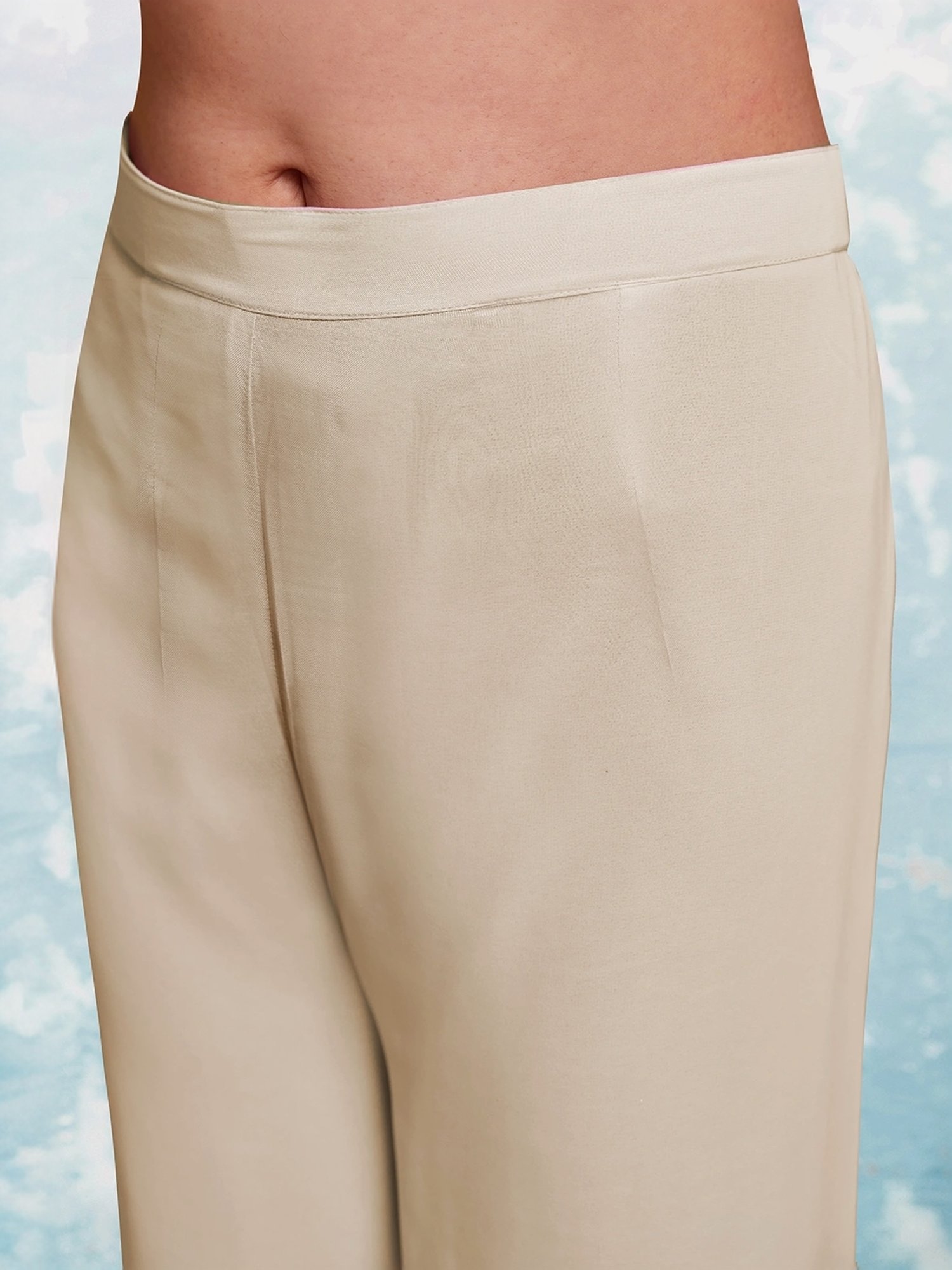 Odette Beige Printed Kurta Pant Set With Dupatta