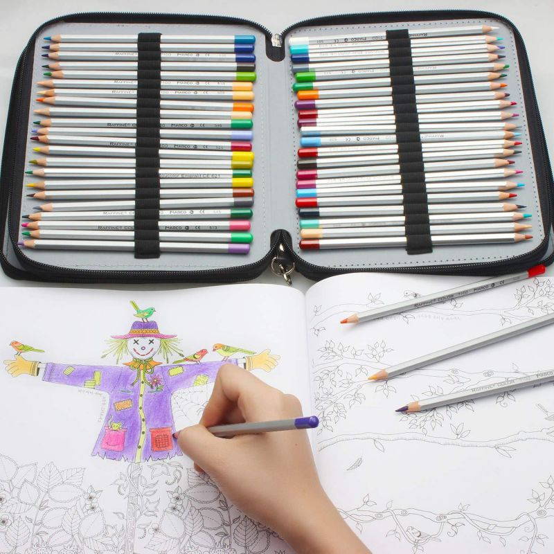 Soucolor 120-Slots PU Leather Pencil Case with Zipper, Black