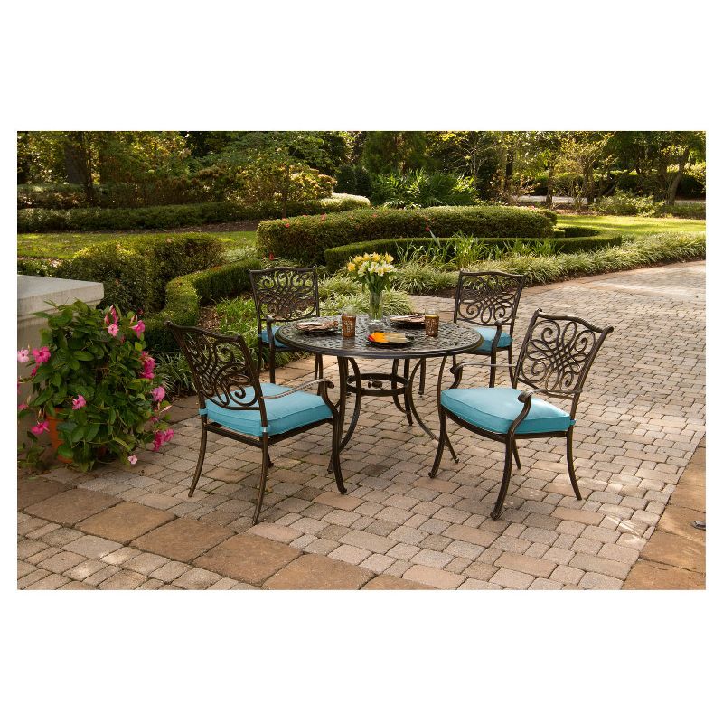 Traditions 5pc Round Metal Patio Dining Set - Blue- Hanover