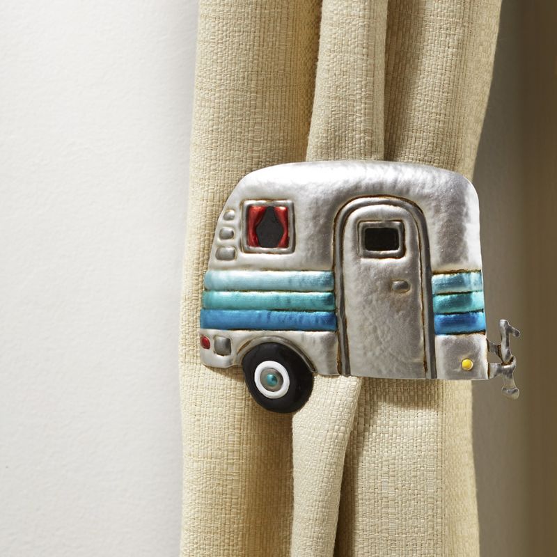 Lakeside Retro Camper Curtain Tie-Backs - Novelty Clip Holds - Set of 2