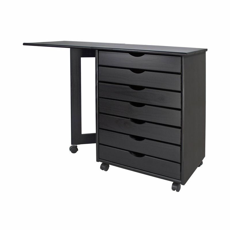 Adeptus Solid Wood 7 Drawer Gate Leg Roll Cart Desk Black