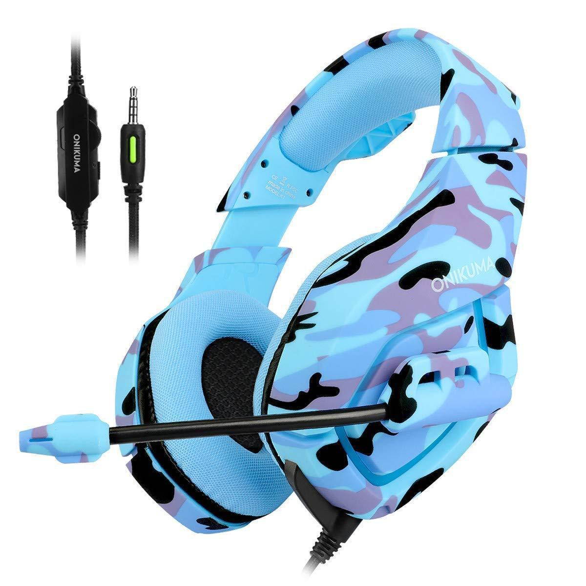 ps4 gaming headset onikuma k1 pc gamer stereo wired over ear noise cancelling headphones with microphone, volume control for nintendo switch playstation 4 new xbox one laptop tablet mobile phone