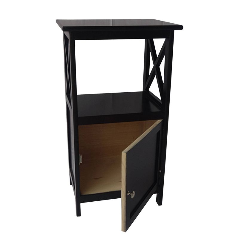 28.74" Single Door Wooden Storage Cabinet with Open Shelf and X Side Panels Black - The Urban Port