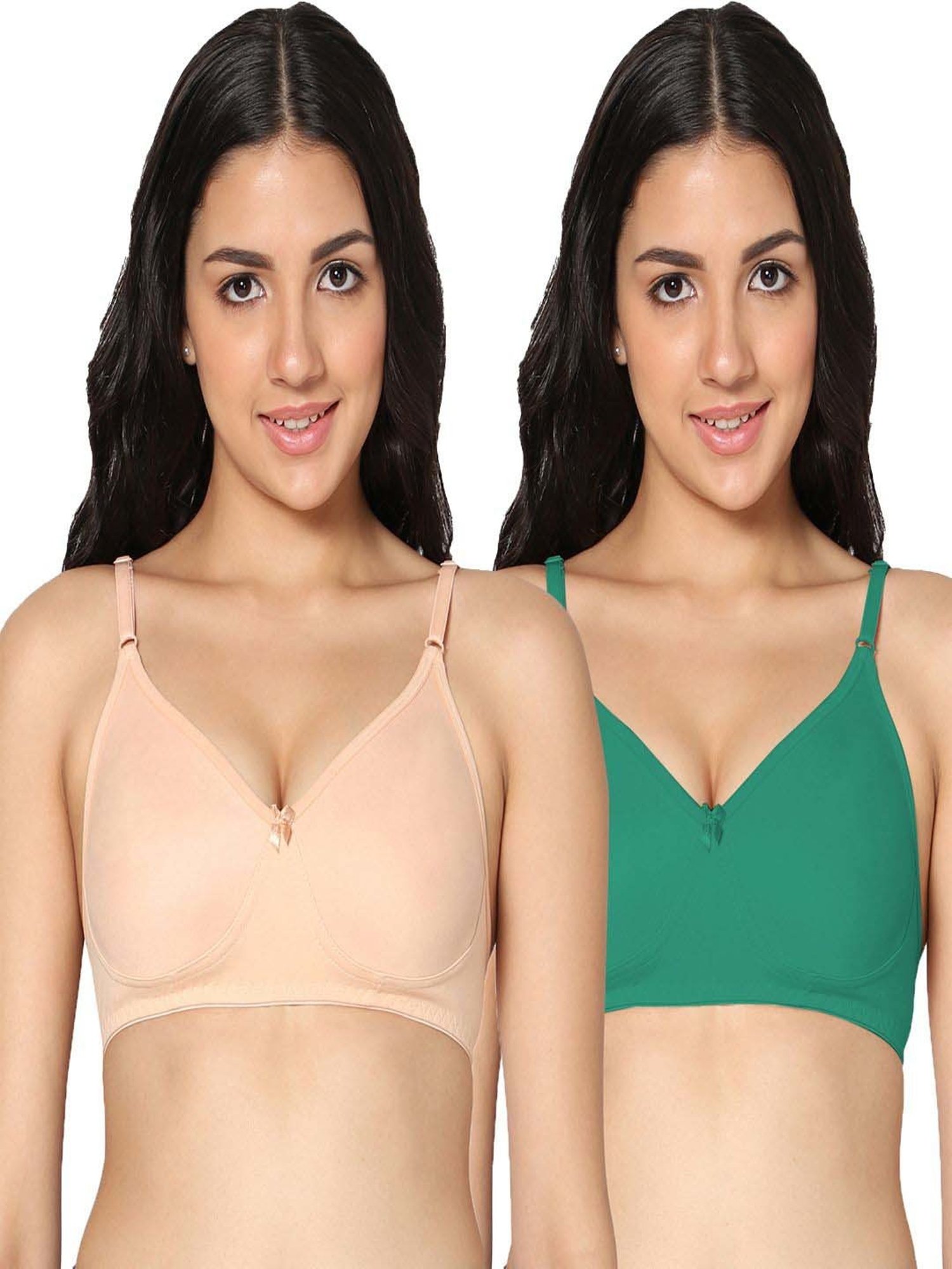 IN CARE Peach & Green Cotton T-Shirt Bras - Pack Of 2