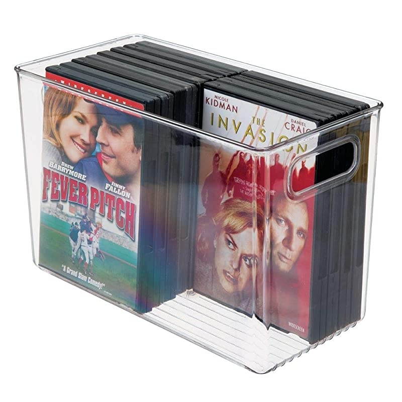 Rectangular Plastic Office Supplies Storage Organizer Bin with Carrying Handles for Pads Pens Pencils Dry Erase Markers Highlighters Sticky Notes Mailing Labels Clear