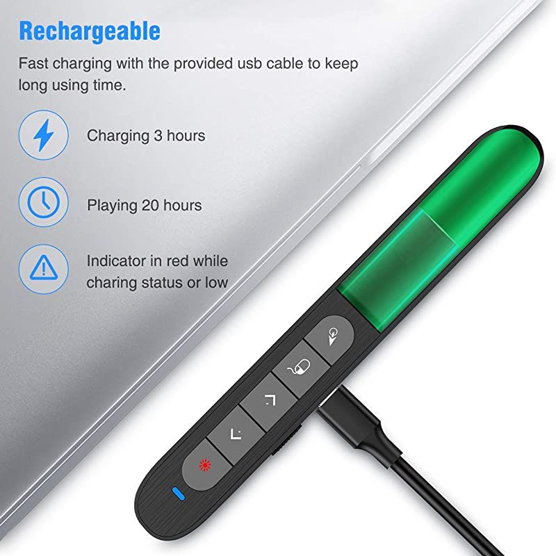 Wireless Presenter Remote with Air Mouse Rechargeable PPT Presentation Pointer RF 24GZ PowerPoint Clicker Computer Slide Advancer