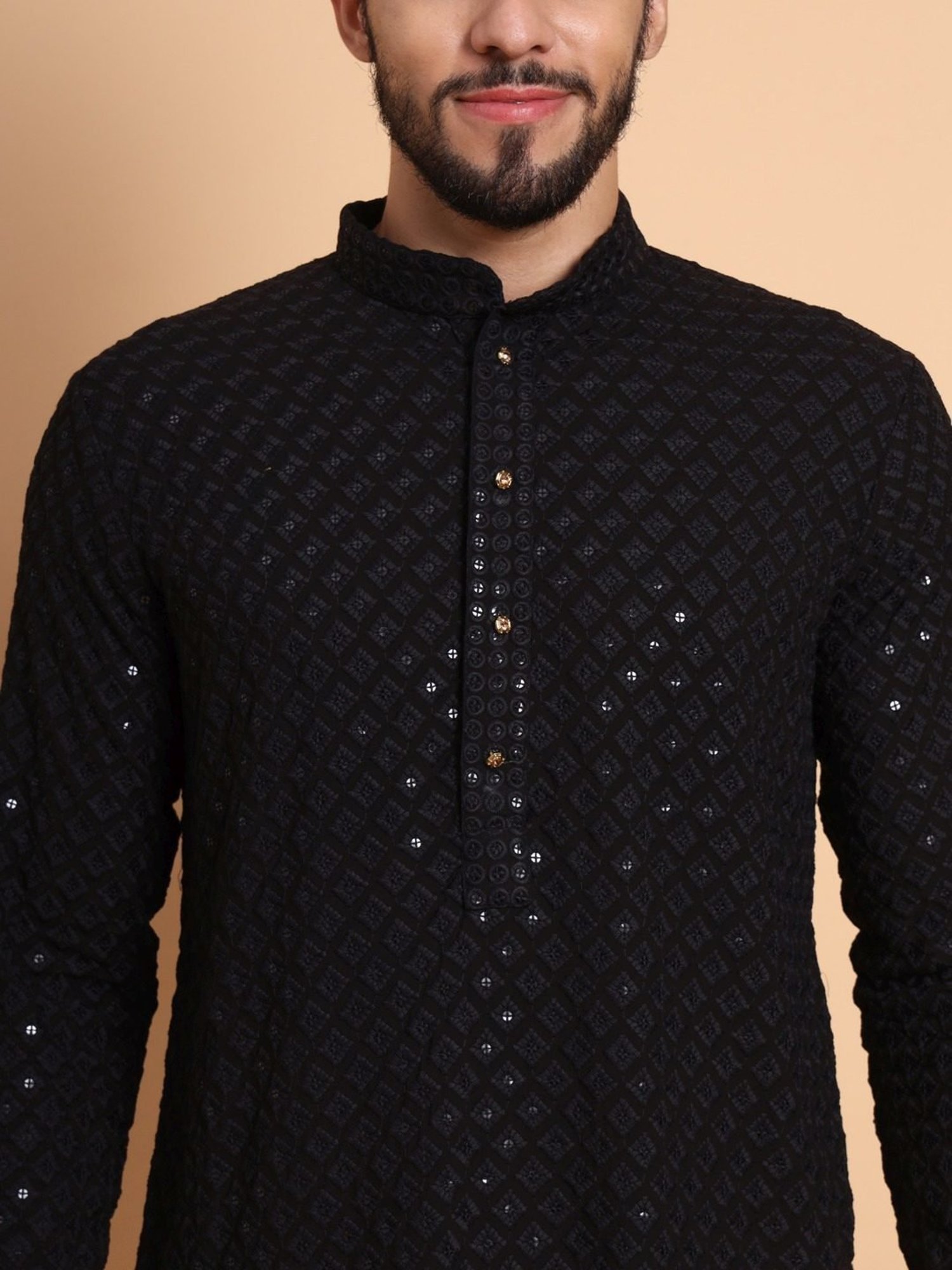 SWAGG INDIA Mid Black Regular Fit Embroidered Kurta