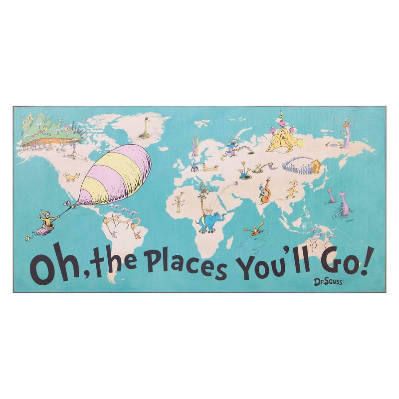 40"x20" Dr. Seuss Colorful Characters Oh The Places You'll Go World Map Stretched Canvas Wall Art