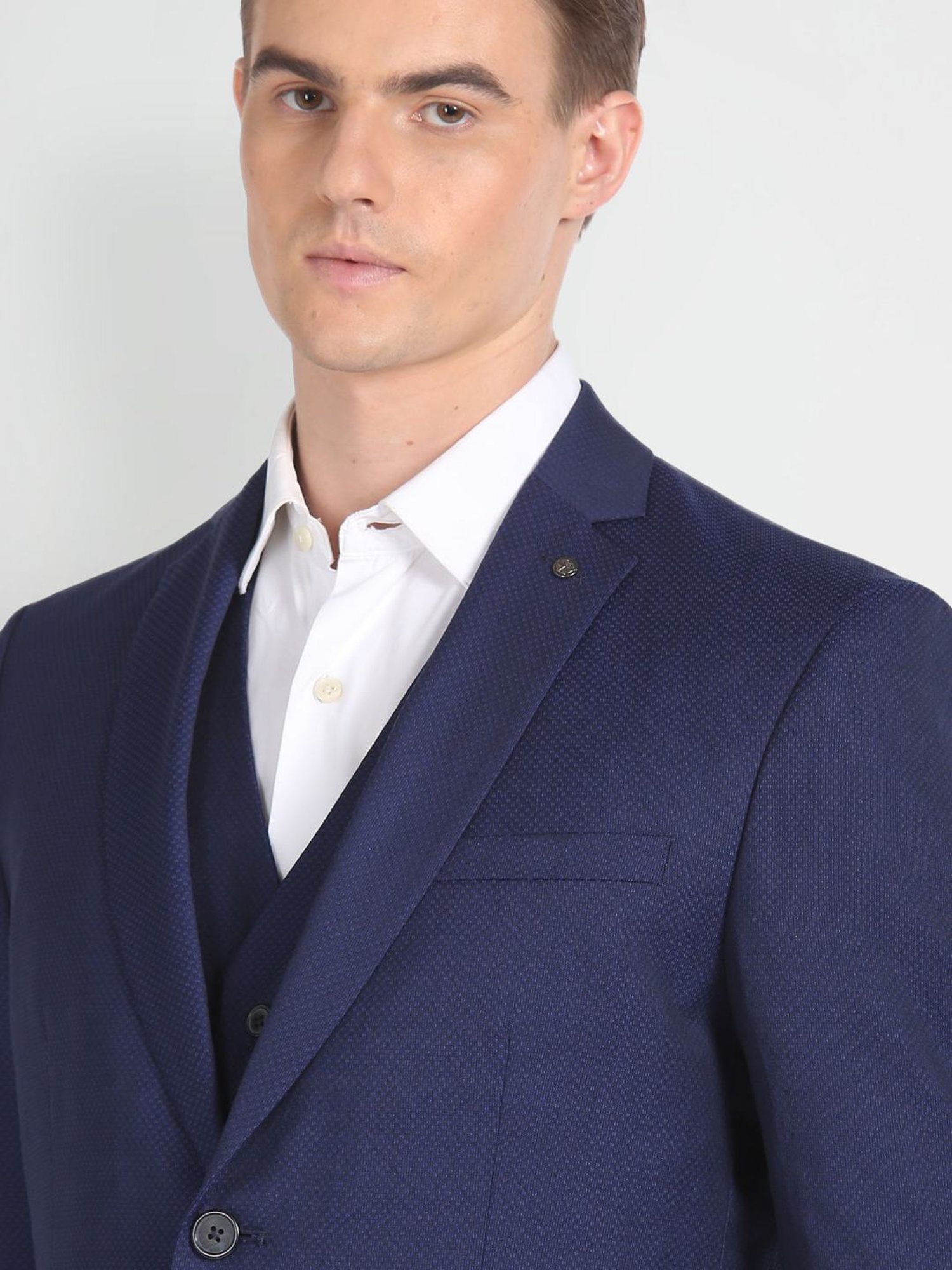 Arrow Navy Slim Fit Self Pattern Three Piece Suits