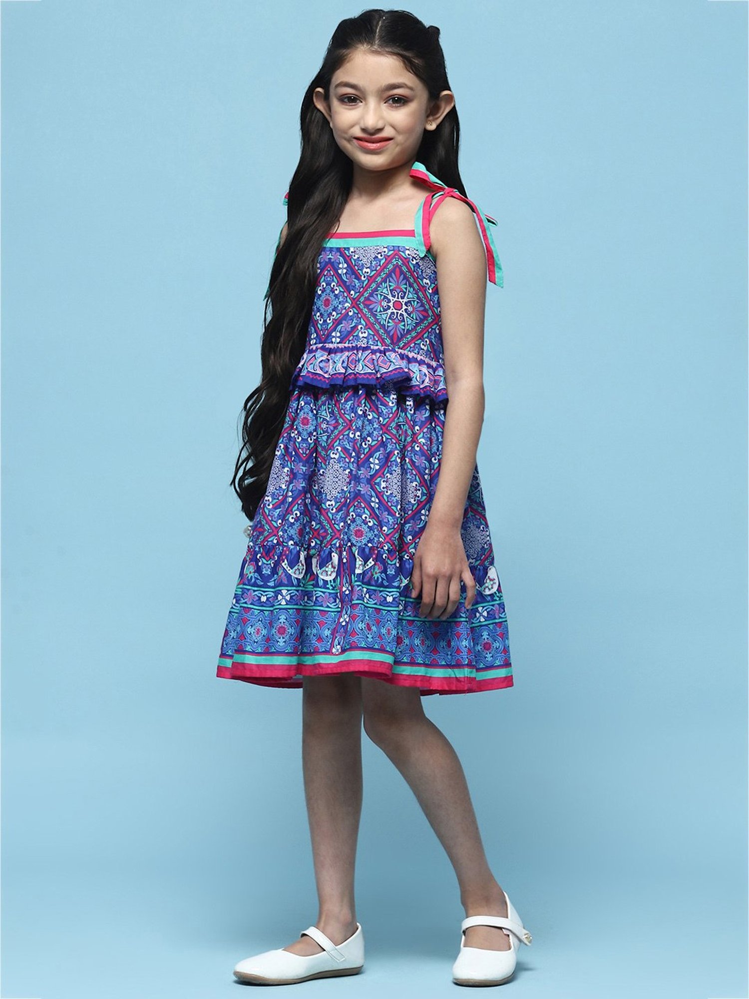BIBA Girls Blue Printed Dress