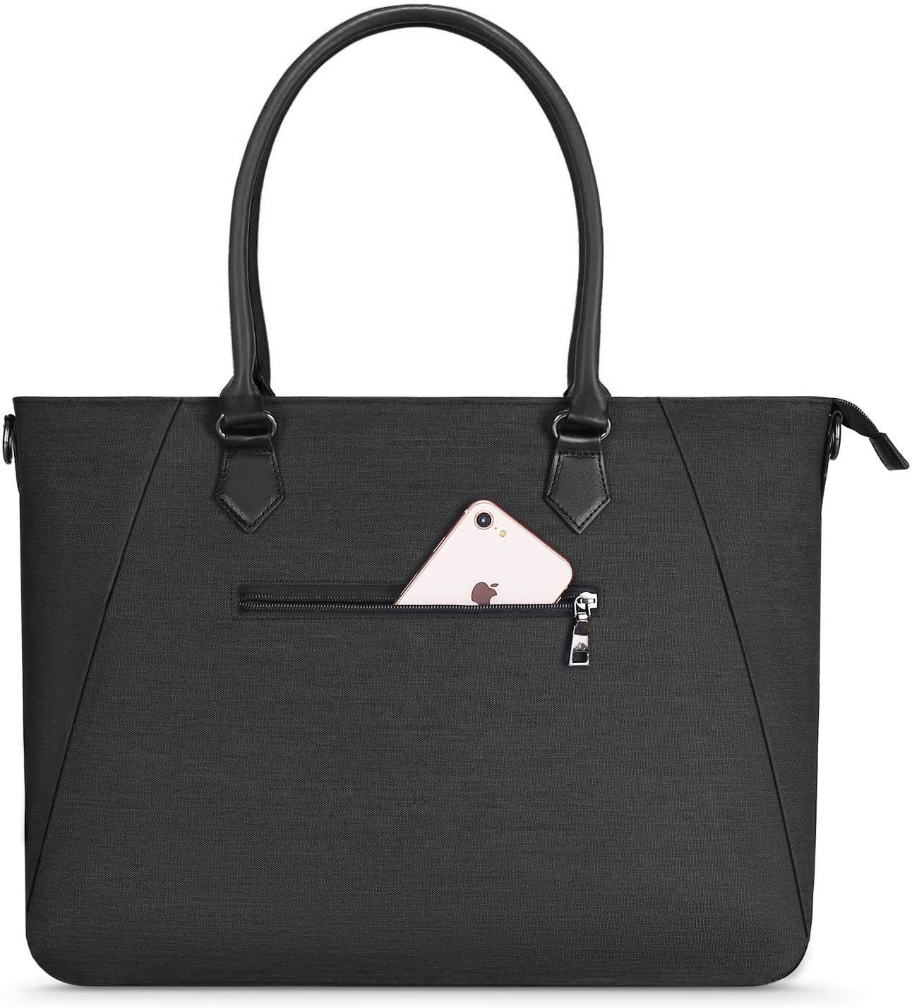 Woman Laptop Tote Bag Up to 17.3 inch Water Repellent PU & Polyester Work Business School College Travel Shoulder Bag with Front Trapezoid Pocket Compatible with MacBook & Notebook Space Gray