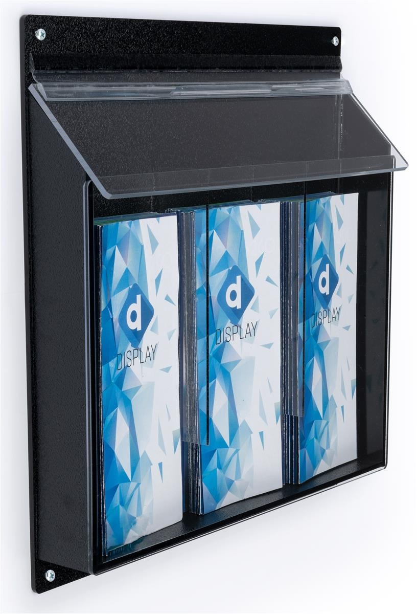Outdoor Display Brochure Holders 15"w x 16"h x 2"d Clear Acrylic Front with Black ABS Backer Literature Displays &ndash; Pamphlet Dispensers Organize Leaflets in Three Pockets (OPD3)