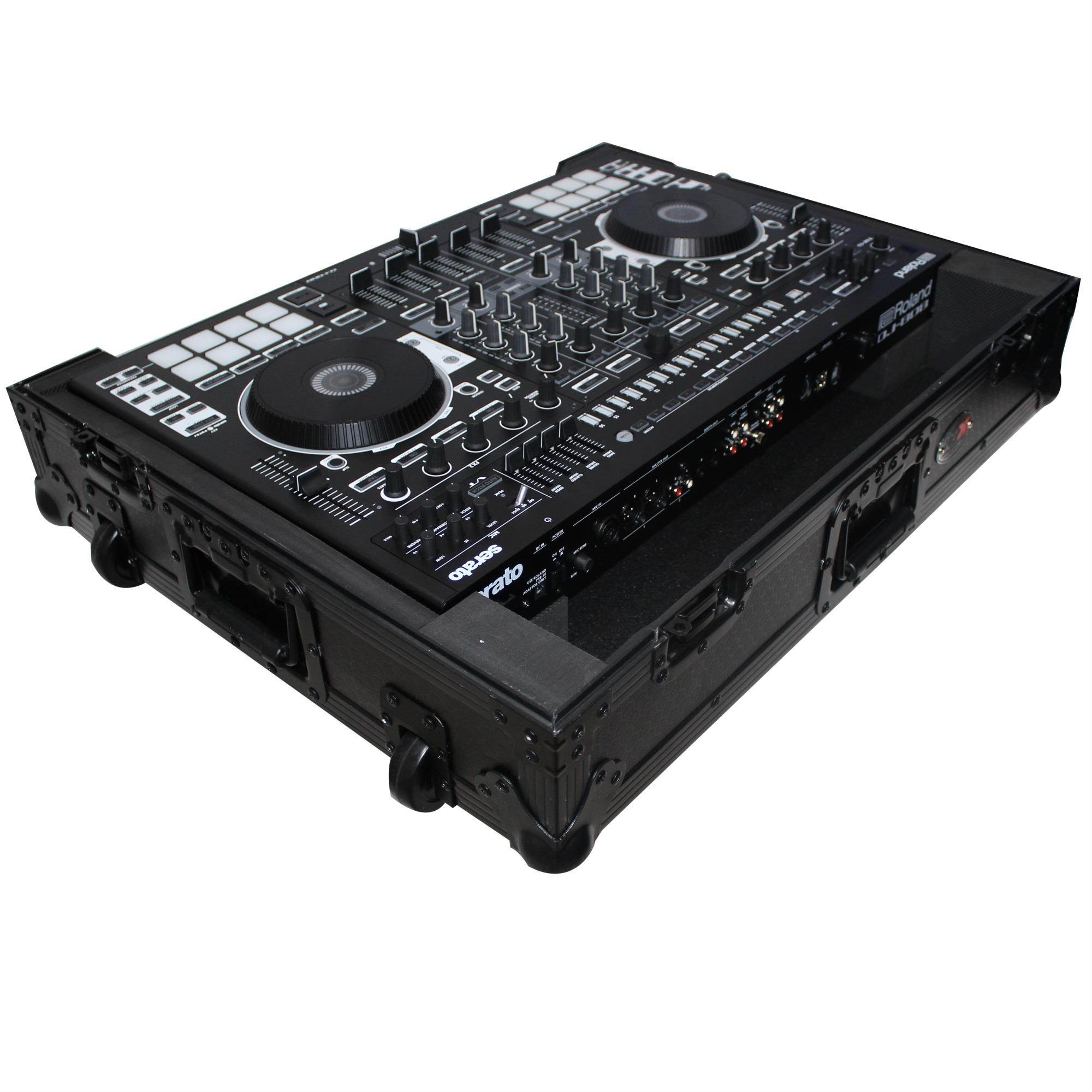 ProX XS-DJ808WBL Black ATA Style Flight Road Case for Roland DJ-808 or Denon MC7000  w/ Wheels Black on Black Black