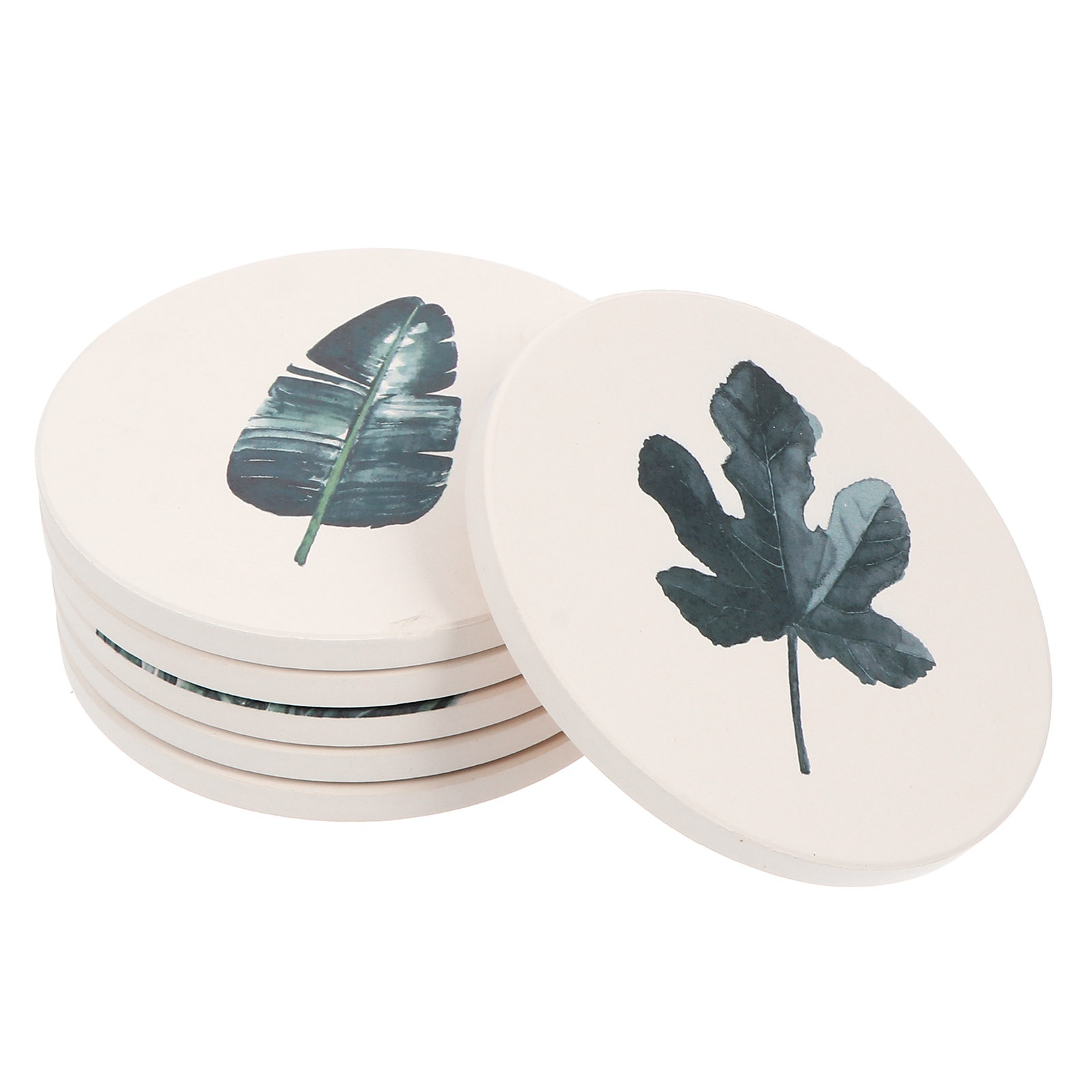 6Pcs Nordic Style Green Plant Pattern Coaster Ceramic Heat Insulation Cup Mat