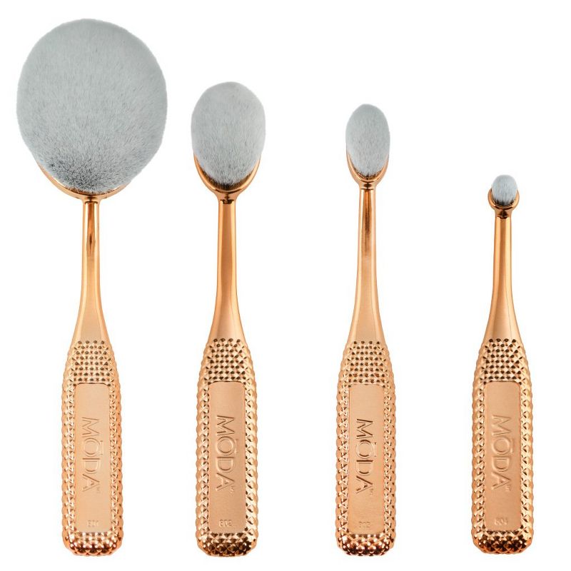 MODA Brush Metallics 4pc Face Perfecting Rose Gold Makeup Brush Set, Includes - Foundation, Contour, Detail Contour, and Concealer Brushes