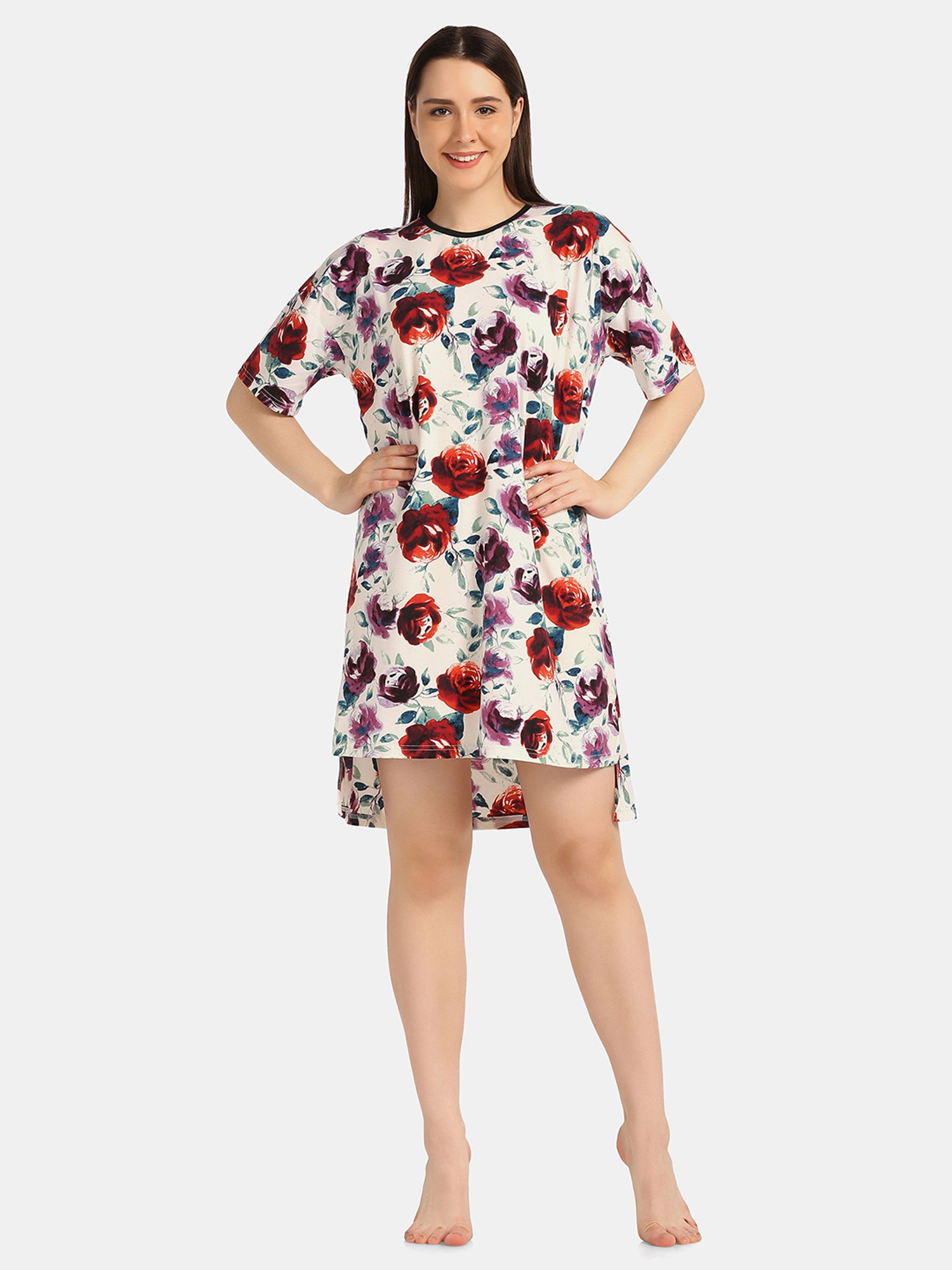 Da Intimo Off White Printed Night T-Shirt Dress