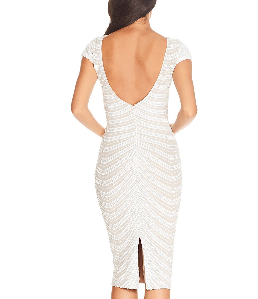 Dress the Population Marcella Sequin Cap Sleeve Scoop Back Midi Sheath Dress