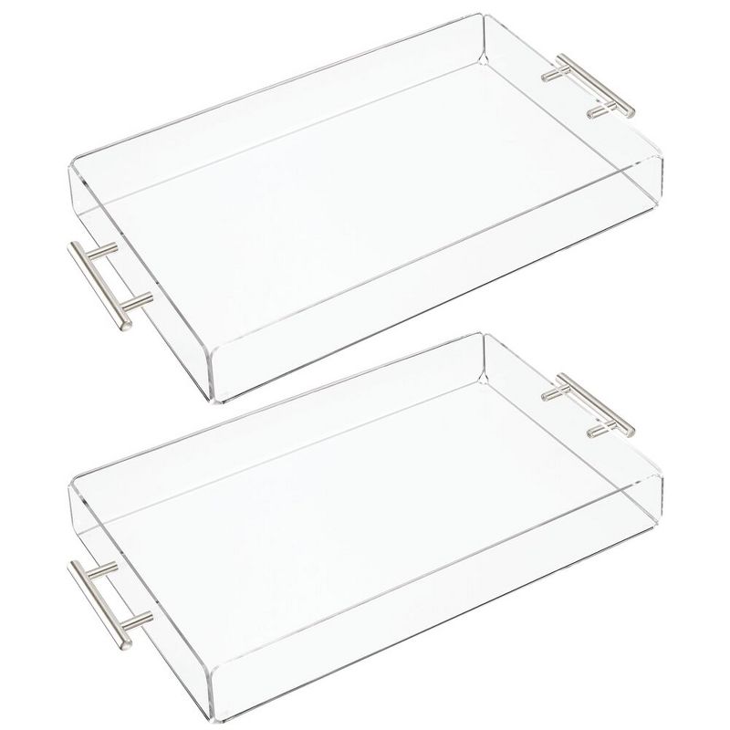 mDesign Acrylic Rectangular Serving Tray with Handles, Large, 2 Pack - Clear