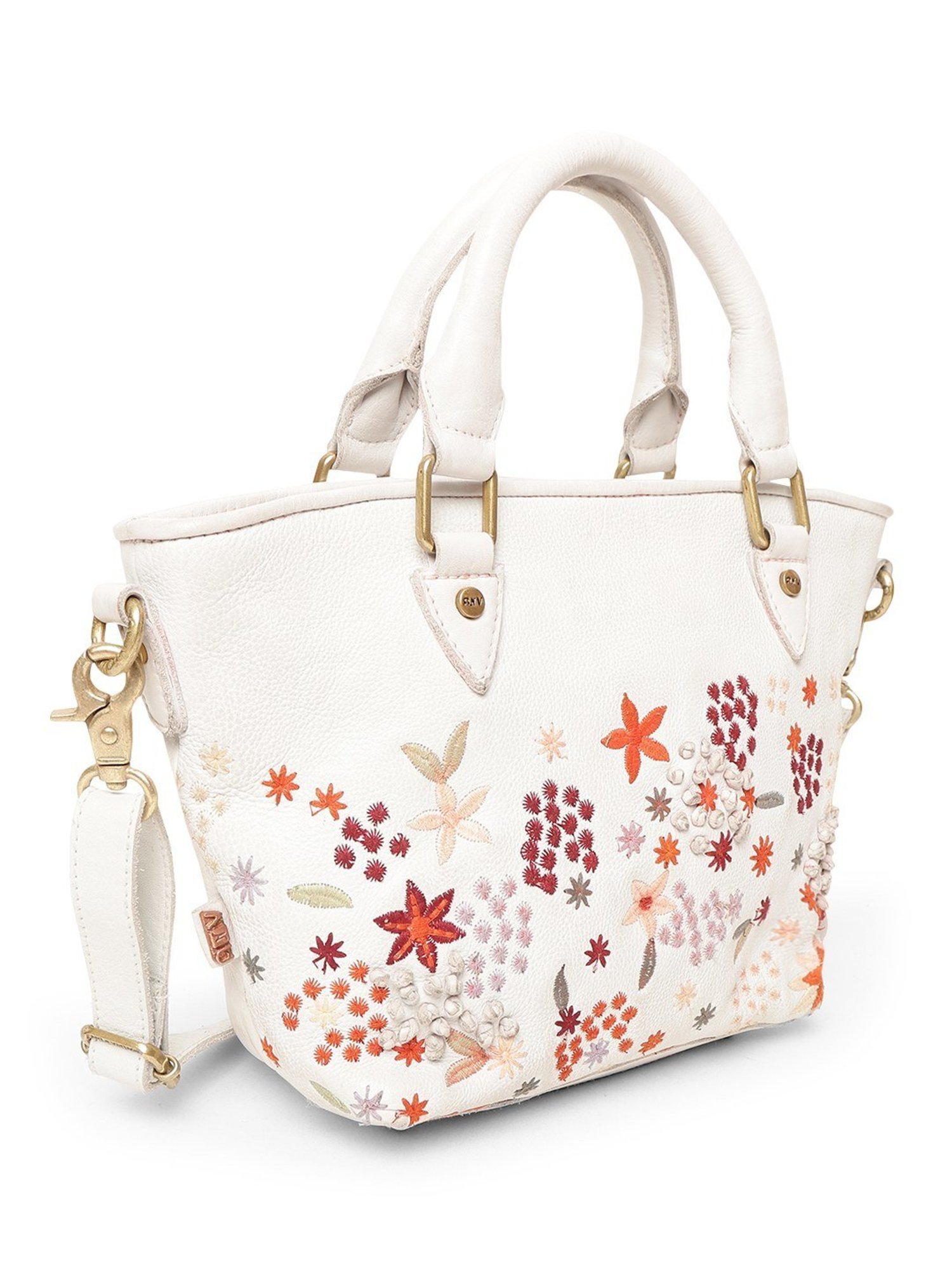 Art N Vintage Floral Bliss White Leather Embroidered Medium Handbag