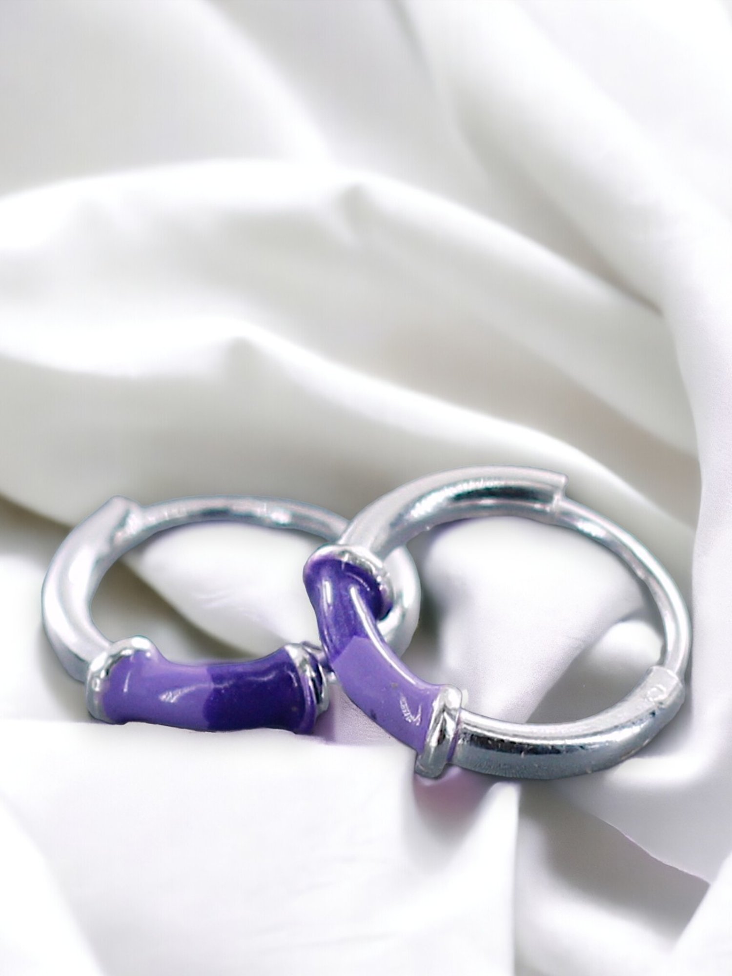 Taraash 92.5 Sterling Silver Enamel Purple Hoop Earrings for Girls