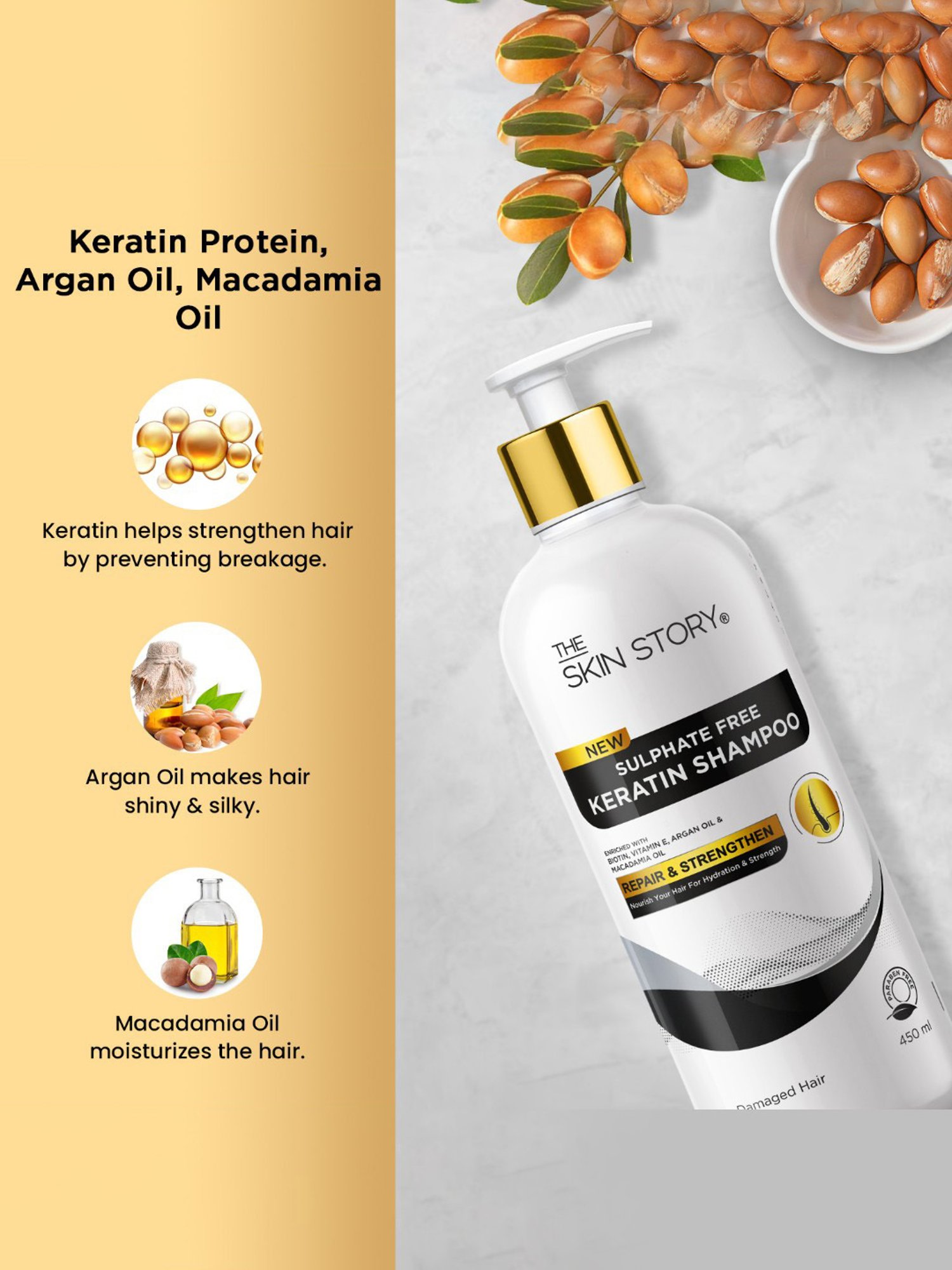 The Skin Story Argan Oil & Vitamin E Sulphate Free Keratin Shampoo - 450 ml