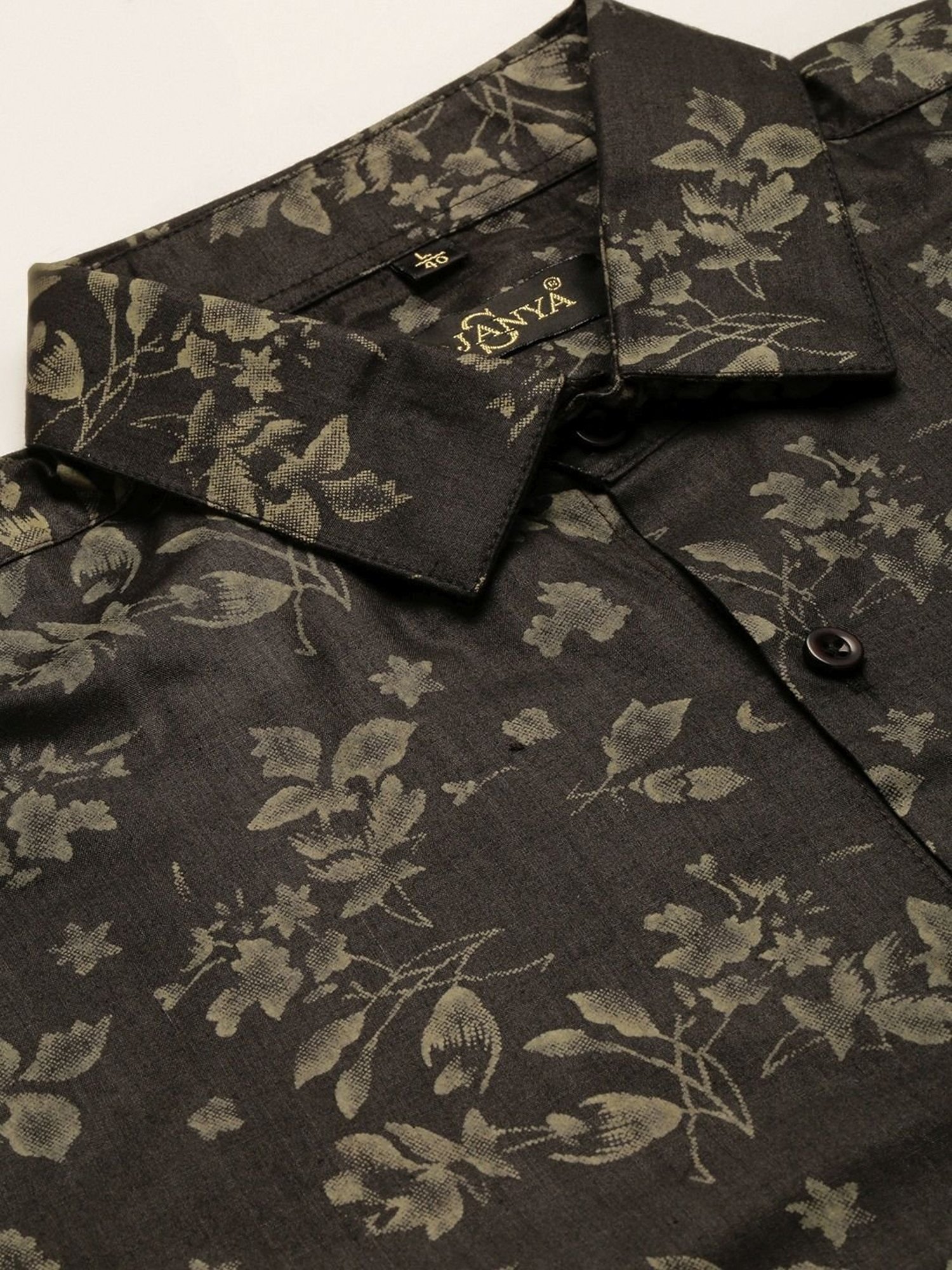 Sojanya Black Cotton Regular Fit Floral Print Shirt