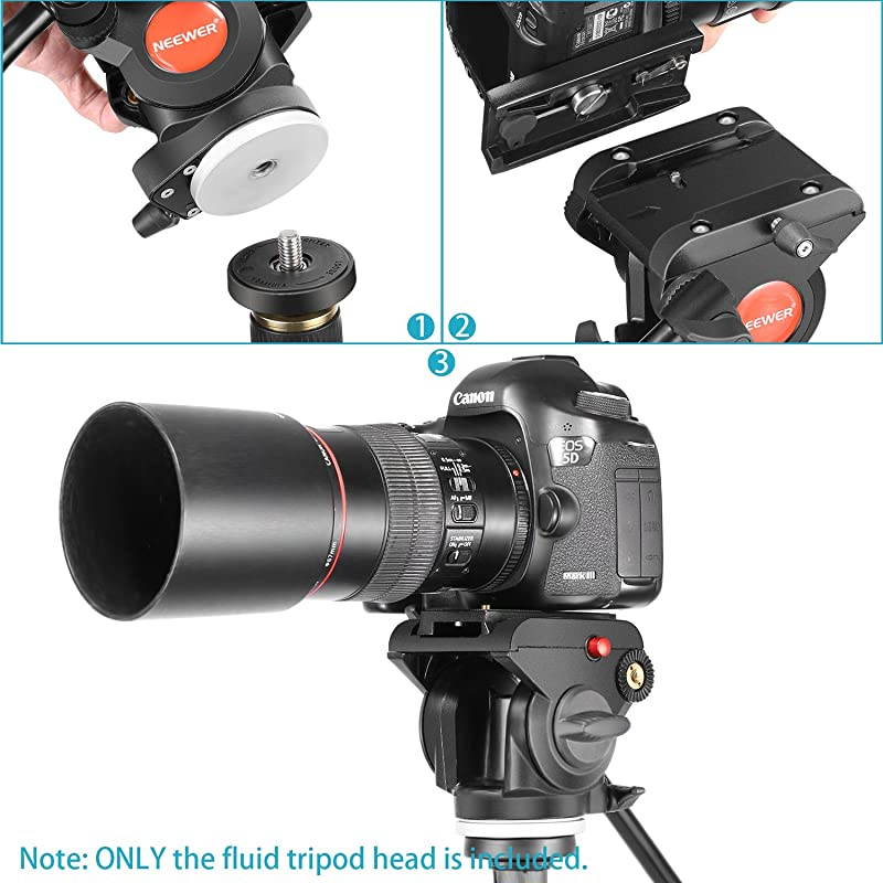 Heavy Duty Video Camera Tripod Fluid Drag Pan Head with 14 and 38 inches Screws Sliding Plate for DSLR Cameras Video Camcorders Shooting Filmingup to 11 pounds5 kilogramsAluminum Alloy