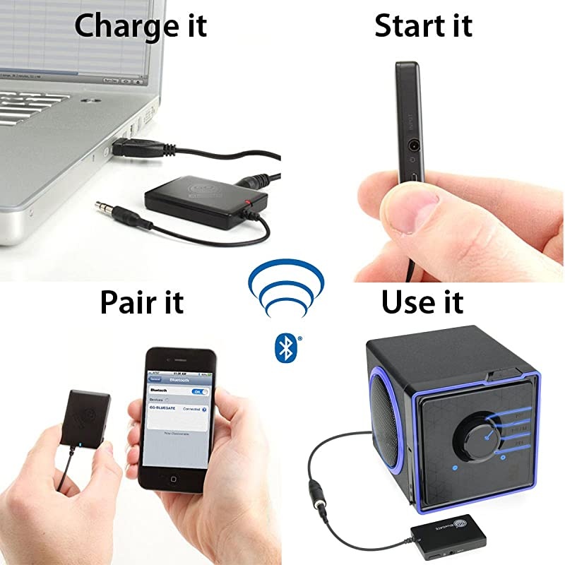 BlueGATE Portable Bluetooth Receiver 35mm AUX Wireless Audio Adapter with Wireless 14 Hour Music Streaming to Wired Stereo Speaker Sound Systems from Phones Tablets AUX Kit