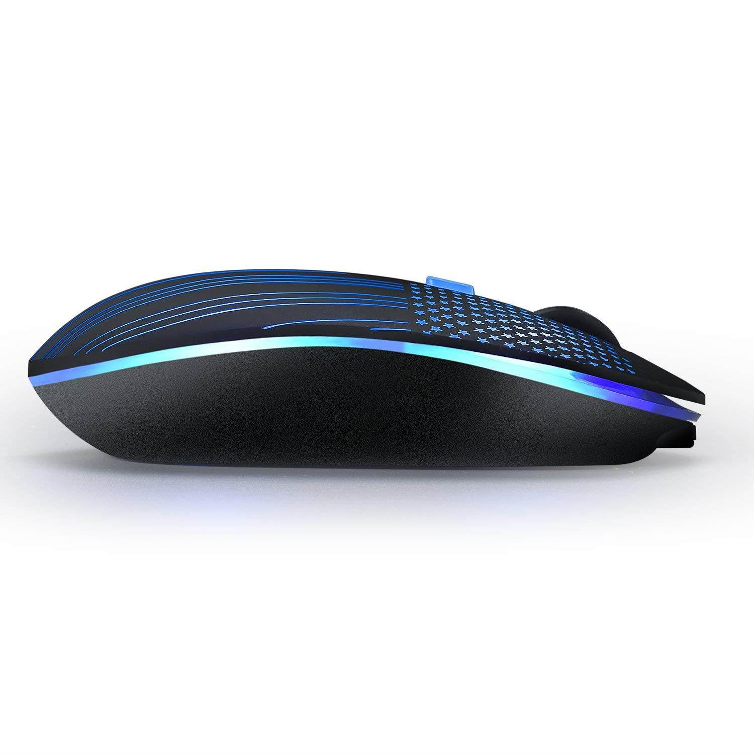 Rechargeable cordless mouse breathing illuminating,powered by rechargeable Li-polymer battery,optical Sensor Nano USB Receiver,3 stage DPI, 4 Buttons for PC, Laptop, tablet, Macbook(Flag illuminating)