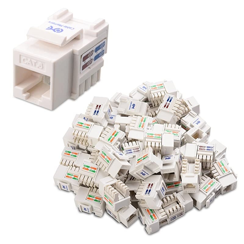 UL Listed 50Pack RJ45 Keystone Jack in White with Keystone PunchDown Stand